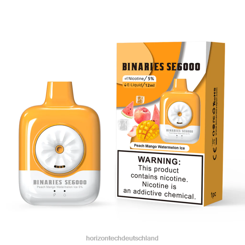 HorizonTech Vape Deutschland - HorizonTech Binaries Cabin Einwegartikel, 12 ml X82D6143 Pfirsich-Mango-Wassermelonen-Eis
